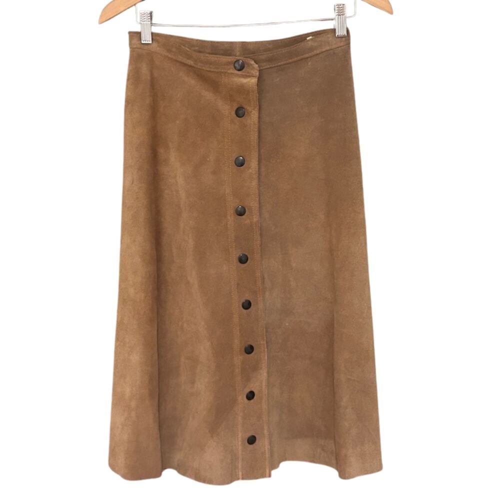 Authentic 1970s Italian suede snap-front skirt, Size 36 IT